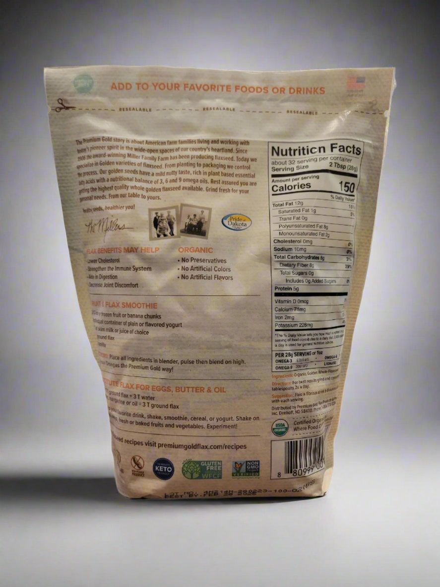Organic Whole Golden Flaxseed, 2lbs