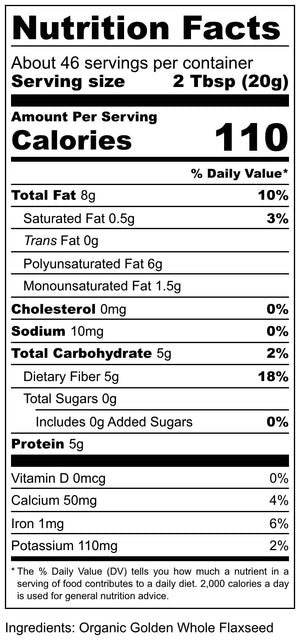 New Look! Certified Organic Whole Golden Flaxseed | 32 oz