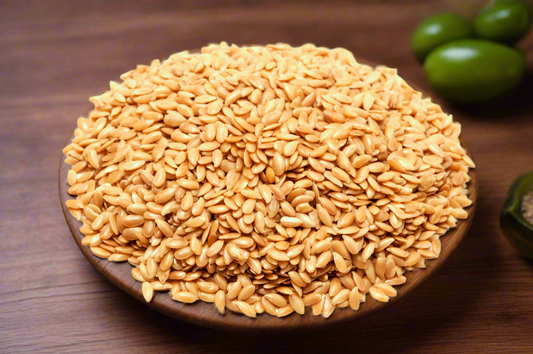 Pile of Golden Flax Seed on plate Ai Kitchen1