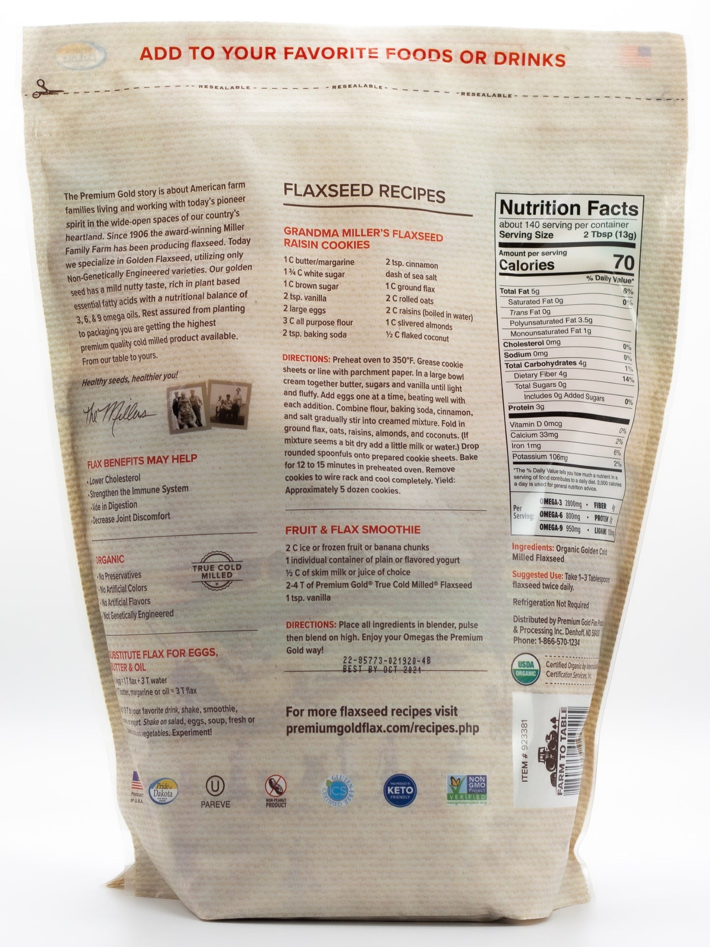 Organic Medium Ground Golden Flaxseed, 4 lbs