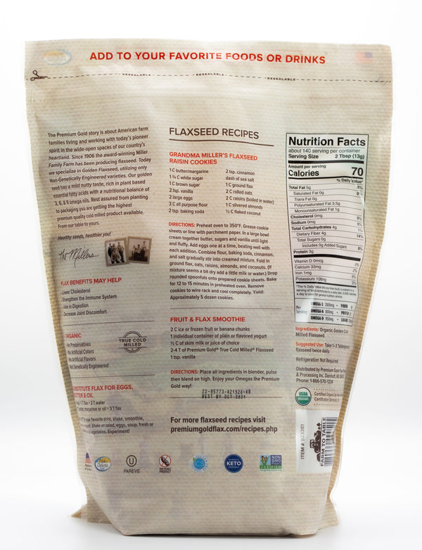 Organic Medium Ground Golden Flaxseed – 2 Pack